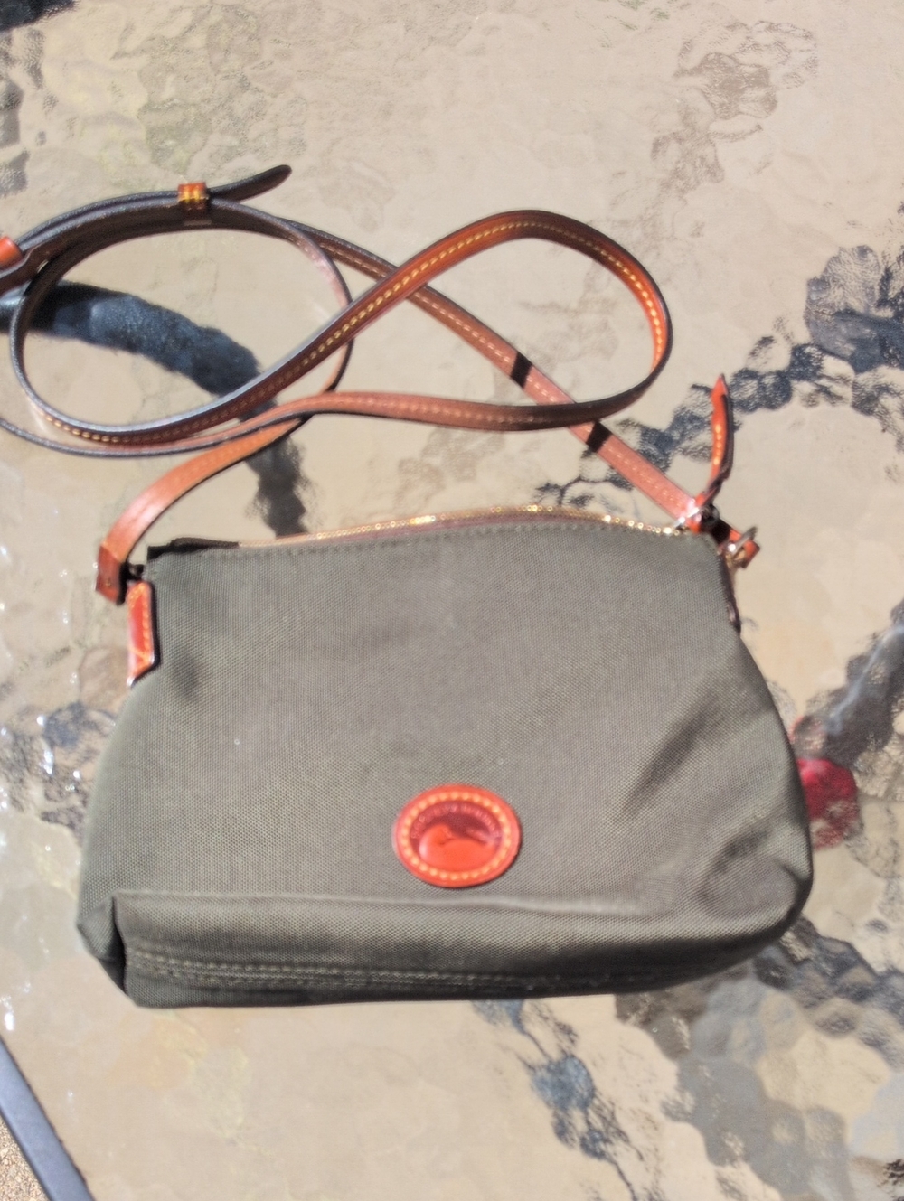 Dooney & Bourke Olive Nylon Crossbody with Brown Leather Strap
